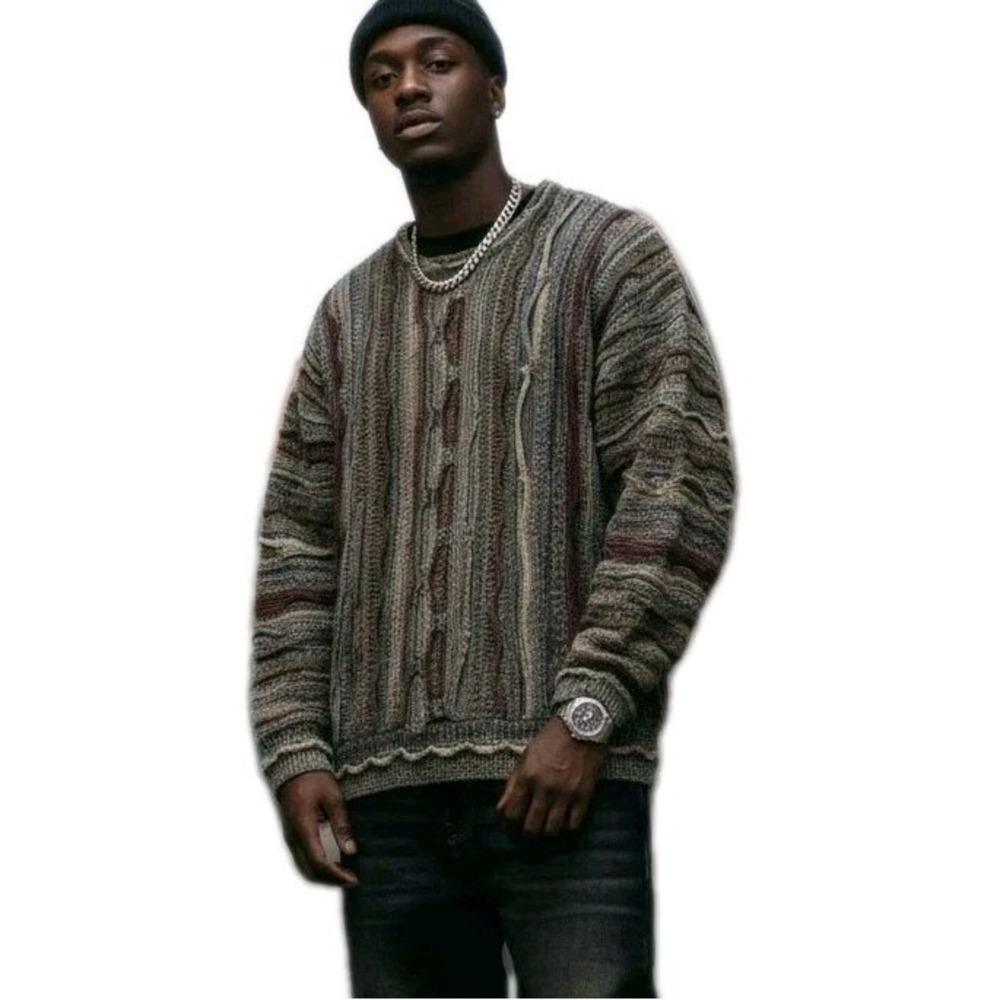 Vintage Croft Barrow Sweater 3D Knit Mens XL Coogi Style Hip Hop EUC‎